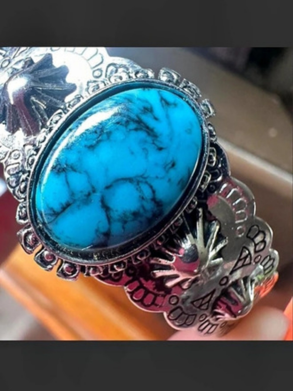 Vintage Faux Turquoise Statement Cuff Bracelet Adjustable